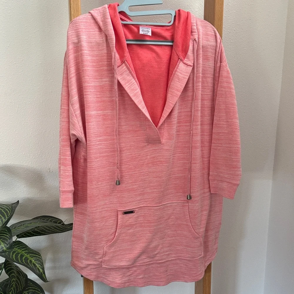 Jockey Oversized Active Pink Variegated Hooded Pullover Front Pocket 3/4 sleeve - Picture 1 of 8